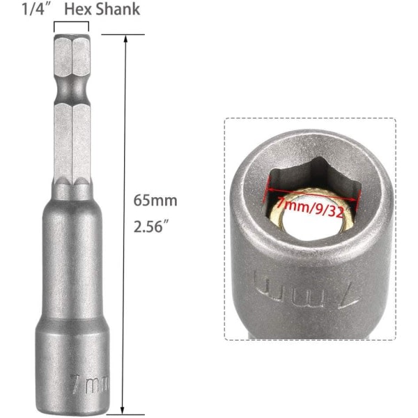 CDQ Saipor-pakke med 10 7 mm magnetisk hylsnyckelsats sett 1/4 tums sexkantsborrspets（7 x 65 mm） 7*65mm