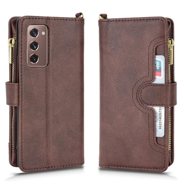 Veske til Samsung Galaxy Z Fold 2 deksel Dragkedja Magnetisk plånbok Kortholdere Pu Läder Flip Case Brun A
