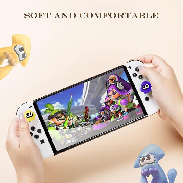 Splatoon Squid Silikone Tommelfingergreb Analogt Cover Joystick Cap til Nintendo Switch/oled/lite Controller Yellow and Blue