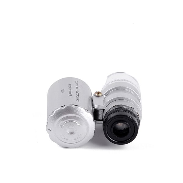 CDQ 60X mini taskumikroskooppi kannettava Smycken LED-säilytyslasi - hopea