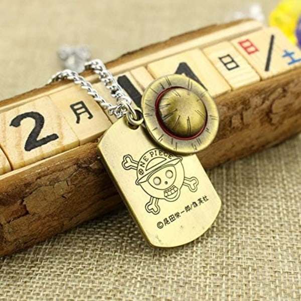 CDQ Anime One Piece Luffy Skelett Hänge Halsband The Straw Hat Pirates Rep Kedja Hänge Halsband för Män Pojkar Cap Cosplay för Pojkar Män
