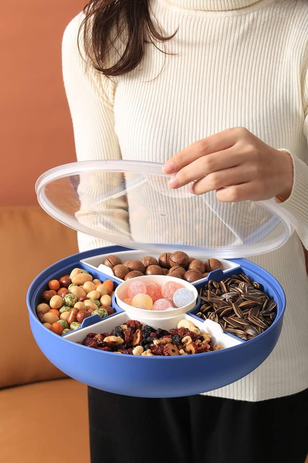 Reusable Snack Container with Portion Control Snack Tray, Non-Slip Silicone Bottom and Handle for Easy Transport