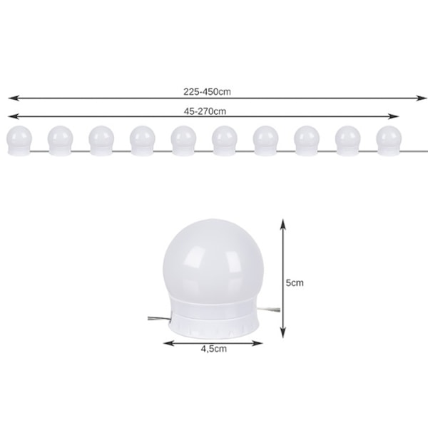 LED-lamper til Sminkespeil Sminkebord - Festes rundt speilet White Vit