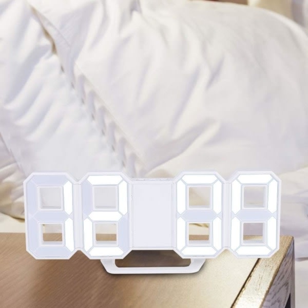 3D LED digital väggklocka, skrivbordsväckarklocka i sovrummet, hem Vit