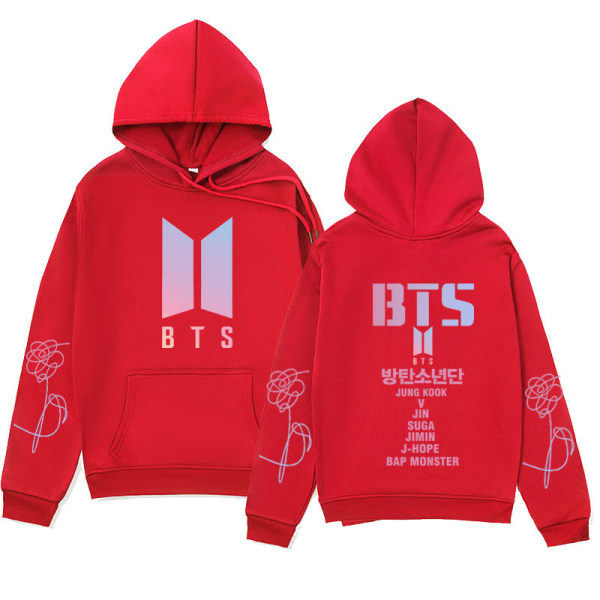 BTS Unisex Hoodie Casual Hoodie Cosplay Jacka Topp Röd M Red M