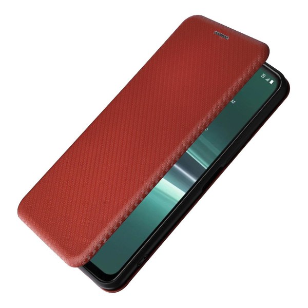 För HTC U23 Pro 5G Telefonställ Case Carbon Fiber Texture Cover med kortplats Brun