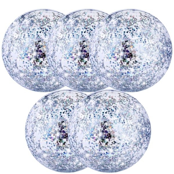 5-pack badbollar Jätte poolbollar Jätteblixt uppblåsbara badbollar Simbassäng Vatten Strandleksaker - Silver