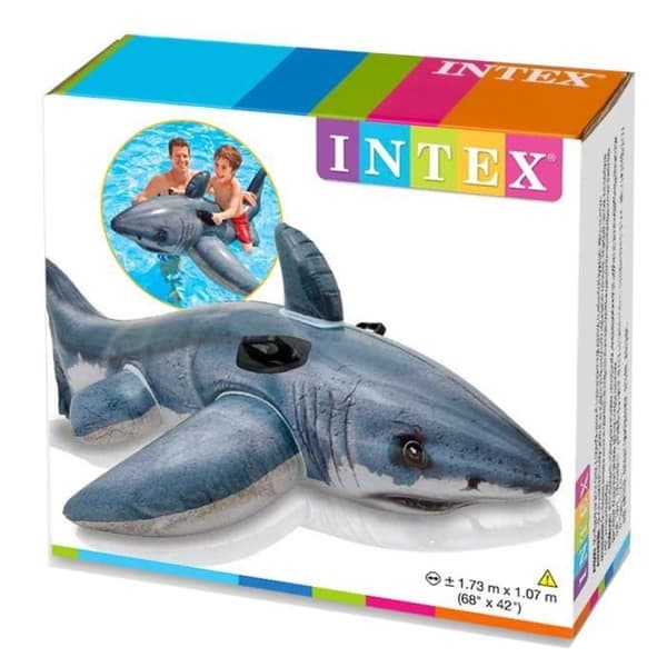 INTEX Oppustelig flyder Great White Shark til at ride på, poollegetøj 173 * 107 cm