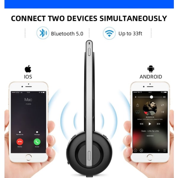 Trucker Bluetooth-headset med mikrofon, laddningsbas, mute-funktion för hemkontorssamtal, stark batteritid