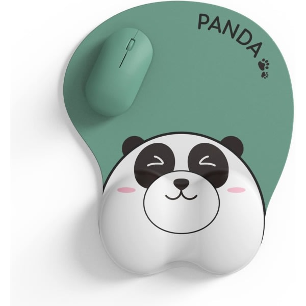 Ergonomisk musmatta med håndtaksstøtte, Panda djurmusmatta, halvfri PU Base 3D Gel Musmatta Handledsstøtte for spillkontorsdator (Panda)