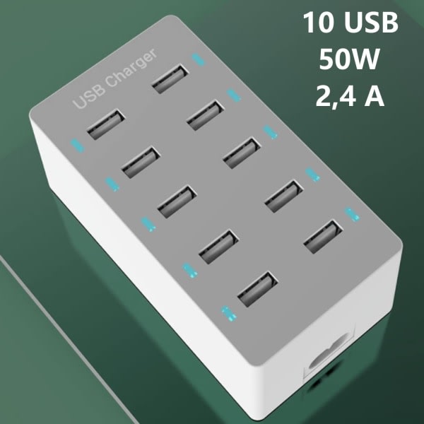 CDQ USB opladningsstation, 50W 10-portars USB-laddarnav