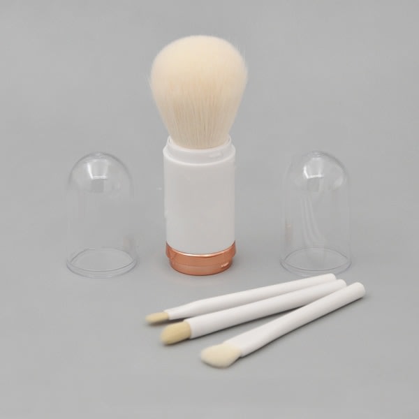 Fyra-i-ett sminkborste, lös puderborste, miniögonborste, infällbart og bärbart skönhetssminkverktøy (Vit)