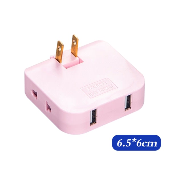 CDQ 3 i 1 EU-förlängningskontakt med USB för mobiltelefon Pink