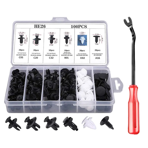 Auto Fastener Clip Blandet Bilkarosseri Push Retainer Pin Rivet Kofanger Dørbeklædning Panel Fastener Kit Bil Clips Box eller Pose emballage C 50Pcs with Tool