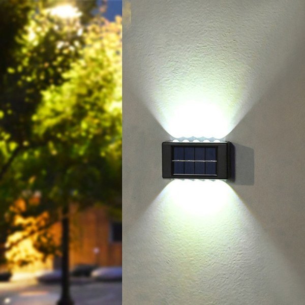 Solar væglampe udendørs vandtæt op og ned lysende lys i 10led varm hvid 1 stk