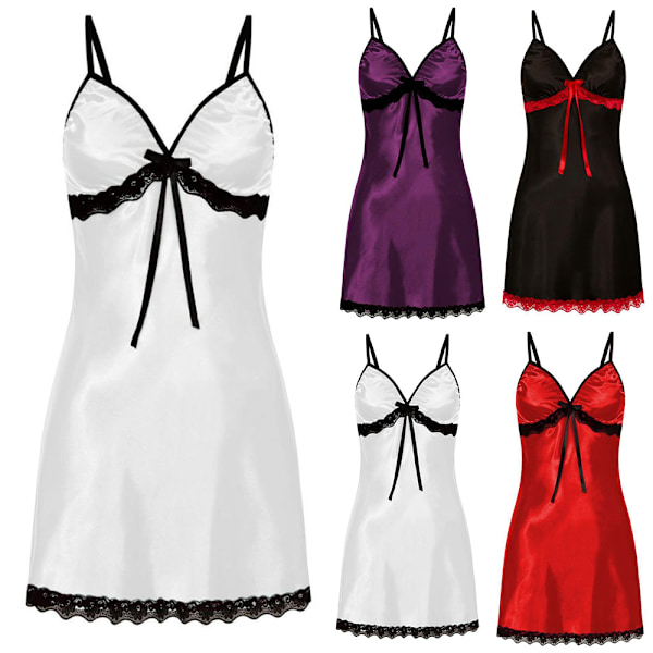 Dame Mote V-hals Sexy Blonde Nattkjole Pyjamas Hjemmeklær Rød red S