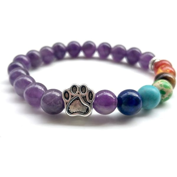 Heyone Natursten 7 Chakra Hundtassar Charm Lava Rock Beads Elastiskt armband Yoga Meditation Healing Armband