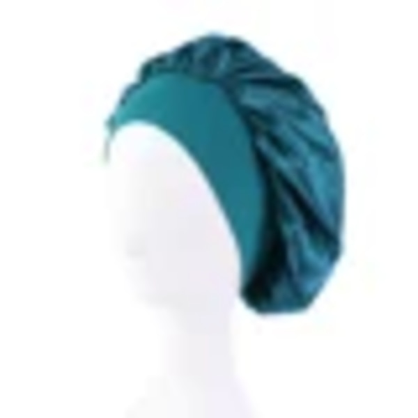 Ny satin bredskygget sovehat til kvinder, unisex hovedbeklædning med elastisk bånd, hårplejehætte, nathue Teal