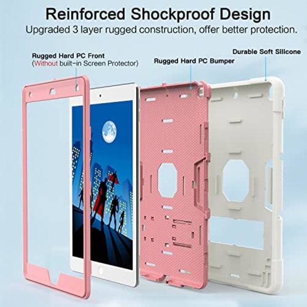 Cantis- case for ipad 9:e generationen/iPad 8:e generationen/iPad 7:e generationen, tunt, kraftigt stötsäkert, robust case med inbyggt White+Rose