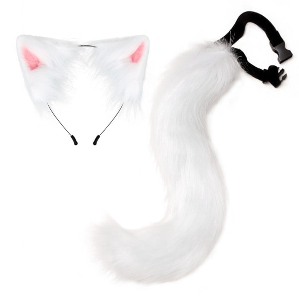 CDQ Faux Furry Tail og Clip-øron for Halloween-festdrakt