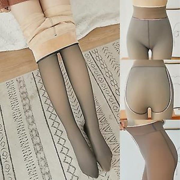Fleeceforede termiske strømpebukser til kvinder med høj talje, fake sheer vinterstrømpebukser, elastiske varme leggings, sort 80g