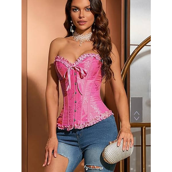 Naisten Korsettipäälliset, Bustier-muotoileva Alusasu, Pitsivyötärö Push Up Bodysuit Rose Red XL