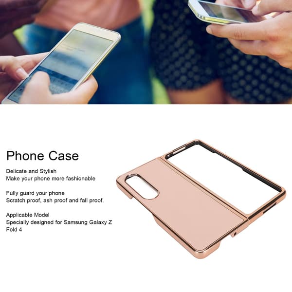 Phone Case Protective Cover for Samsung Galaxy Z Fold 4 Nano Plating Genuine Leather Scratch Resistant Pink