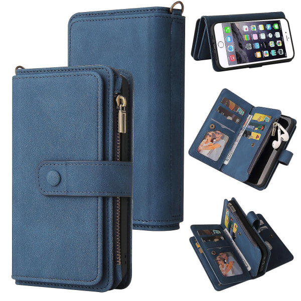 Kompatibel med Iphone 8 Plus/7 Plus- etui Plånbok Flip-kortholdere Pu Läder Magnetisk deksel - Blå null ingen