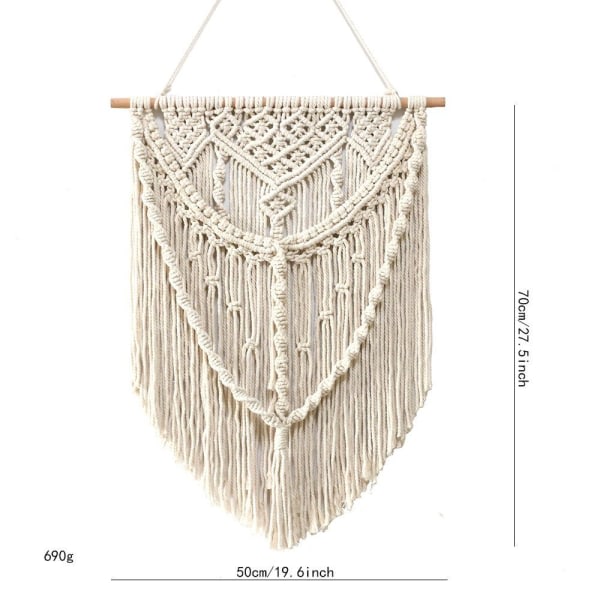 Gobeläng macramé väggbonad, höjd: 700 mm, handgjord, boho väggdekoration