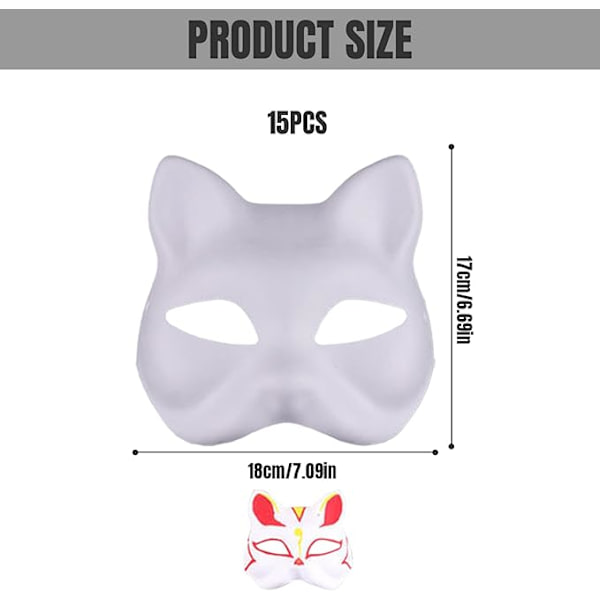 Kattmask, Kattmask 15 st Halv Rävmask Vit Therian Mask Diy Målningsbar Tom Mask för Holloween, Maskeradfest, Cosplay