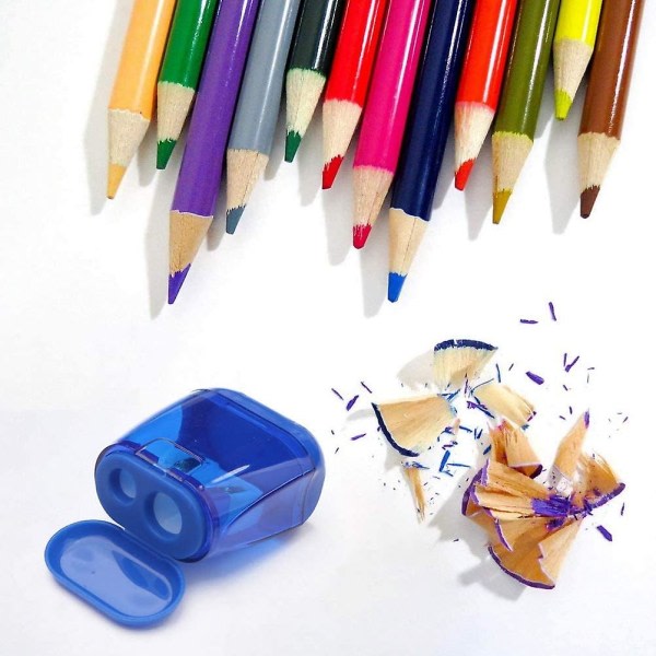 Set med 4 färgade manuella pennvässare i plast med lock för barn, skola, kontor, hem