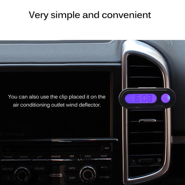 Bil Mini 2 i 1 Clip On Digital Klokke Termometer med LCD-skjerm Biltilbehør