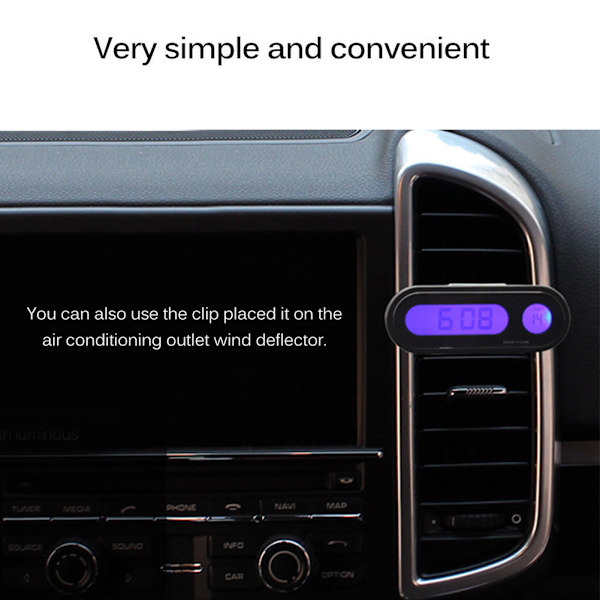 Car Mini 2 in 1 Clip On Digital Clock Thermometer with LCD Display Car Accessories
