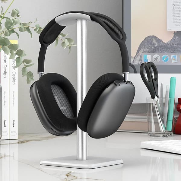 Hovedtelefonstativ, hvid, aluminiumsstøttestang, til gaming- og stereoheadset