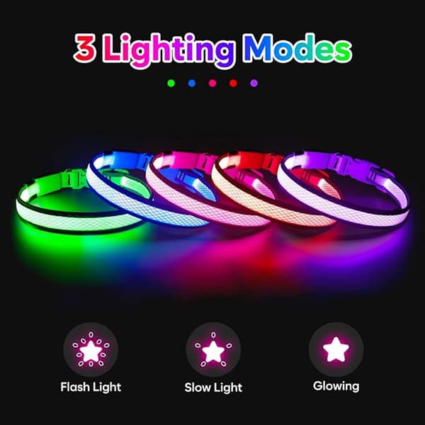 LED Dog Collar - Rechargeable Illuminated Collar USB - Strong Light for Night Walks