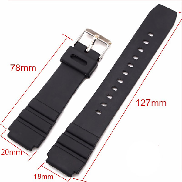 Stilrent Slitstarkt Gummi Klockarmband Svart Svart 20MM