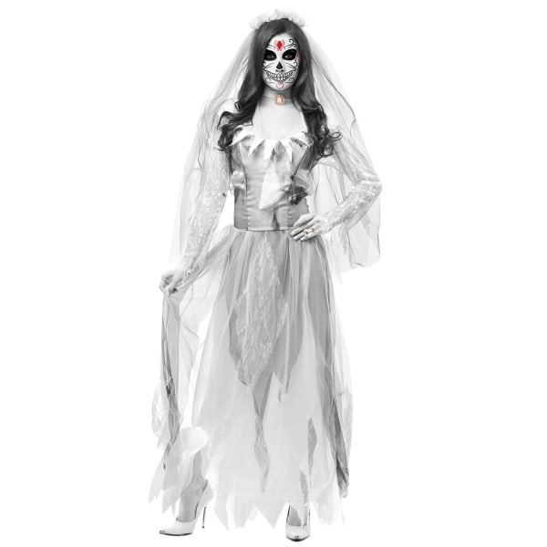Kvinnor Cosplay Halloween Kostym Spöke Zombie Brudklänning Vit M XL szq