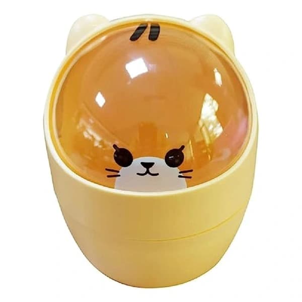 /EA/ Yellow Mini Desktop Trash Can with Lid, Portable Tabletop Wastebasket C