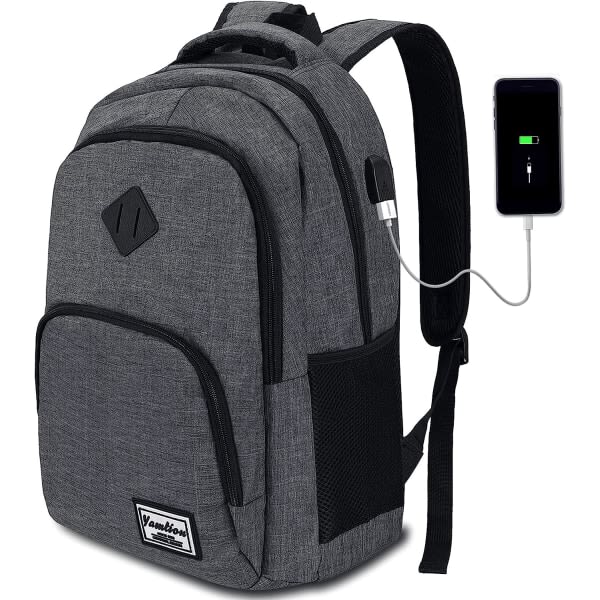Datorryggsäck Vattentät företagsryggsäck med USB -laddning för högskola/fritid/affärer/skola (mörkgrå) szq