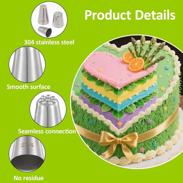 3 stk. gress-tyller, glasur-dekoreringstyller i rustfritt stål for cupcakes, kaker og DIY-baking, 233 234 29