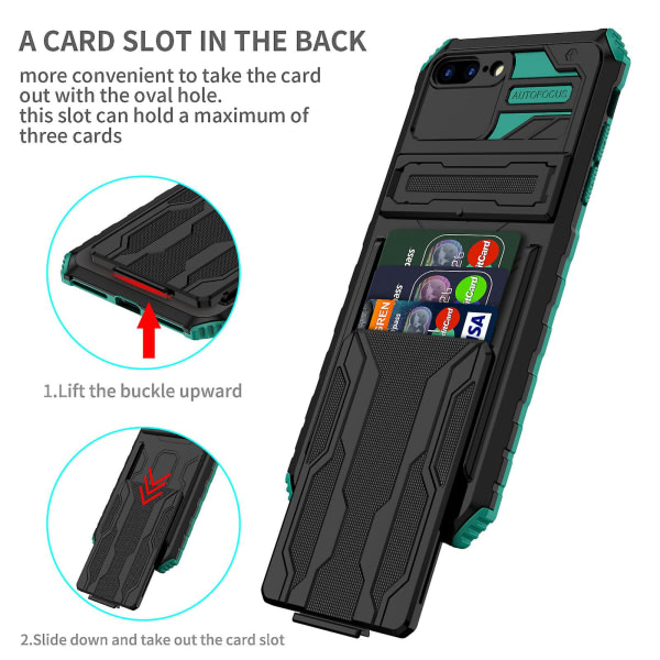 Veske til Iphone 7 Plus kortholdere Coque Kickstand Hockproof Bumper Etui Handytasche - Grön null ingen
