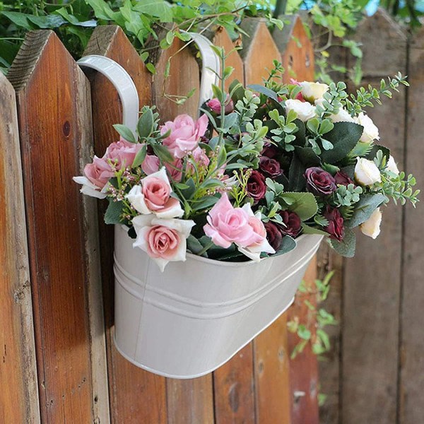 Hängande blomkrukor i metall, avtagbar krok, balkong eller trädgårdskruka (27 X 21 X 14,5 cm) Vit
