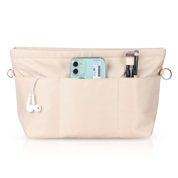 Handbag Organer, Bag Organer, Nylon med nyckelring, innerfickor, vandtät for handväskor Organizer, beige, L