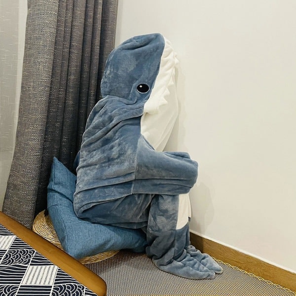 Shark filt hoodie vuxen - Shark onesie vuxen bärbar filt - Shark filt supermjuk mysig flanell hoodie Shark sovsäck 170cm