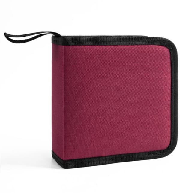 CD/DVD Storage Case - 16x15.5x4.8 cm - Red Oxford Fabric - Holds 40 Discs - With Zipper - Protects Discs