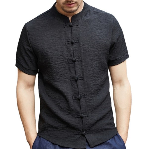 Tang kostym i kinesisk stil - Svart kortärmad skjorta för män XXL CDQ