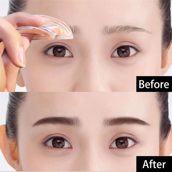 Justerbar ögonbrynsstämpel, vattentät Ögonbrynspulverstämpelsats Ögonbrynssminkverktyg med välvd ögonbrynssvamp och handtag för nybörjare