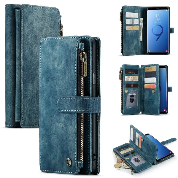 Yhteensopiva Samsung Galaxy S9 Plus case kanssa Plånbok Flip-korthållare Pu Läder Magneettinen cover - Svart Blue szq