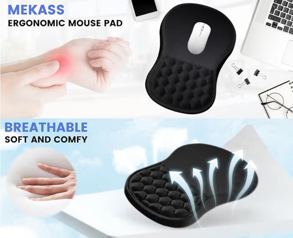 Ergonomisk musematte - håndleddsstøtte - minneskum - kontor - Grå
