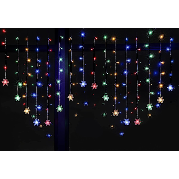 2m x 1m Juletræsfönsterlys, 104 LED Snefnug Gardinstreng til Indendørs Dekoration Snefnug – flerfarvet Snefnug – flerfarvet Snöflingor – flerfärgad Snöflingor \u2013 flerfärgad